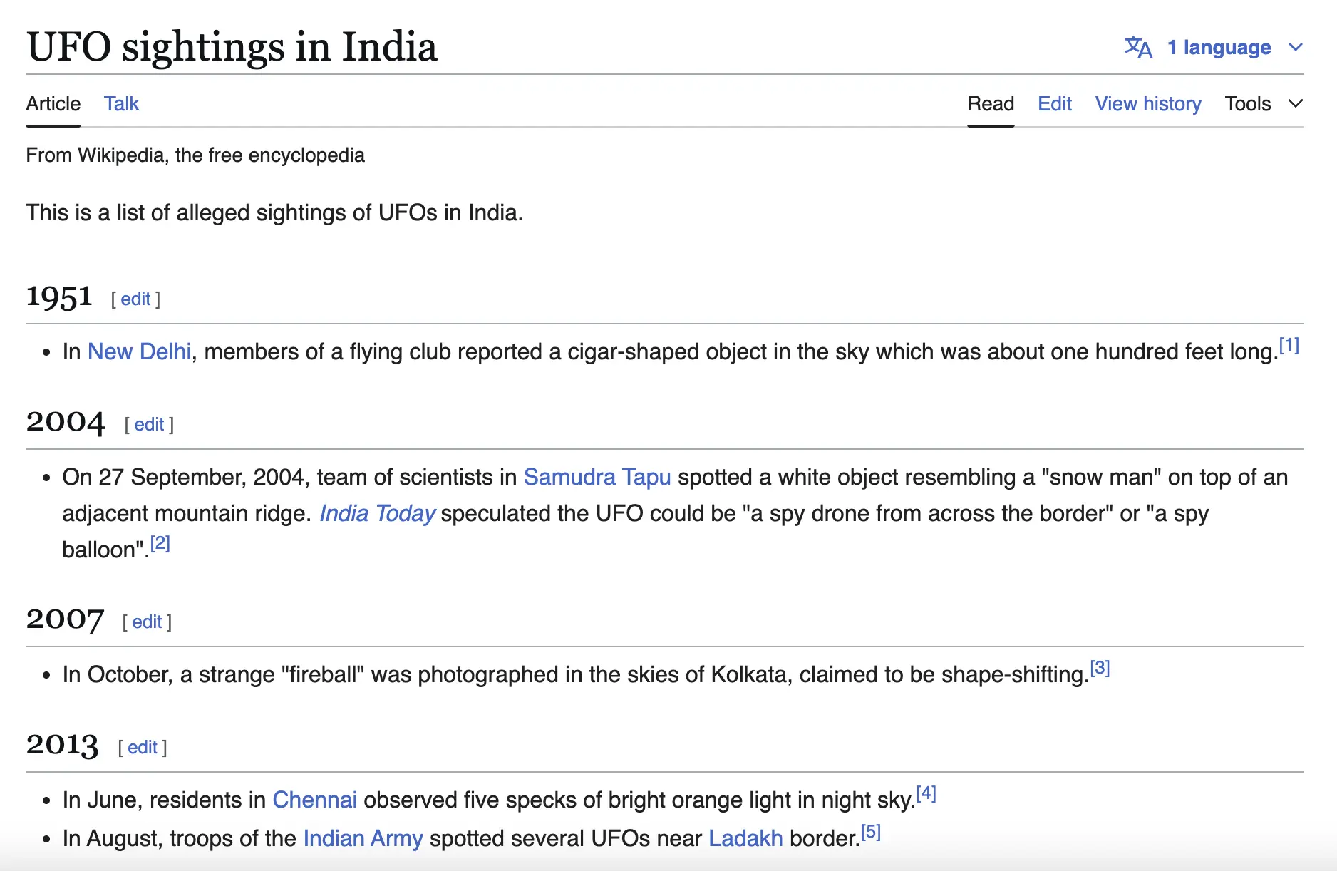 ufo india history